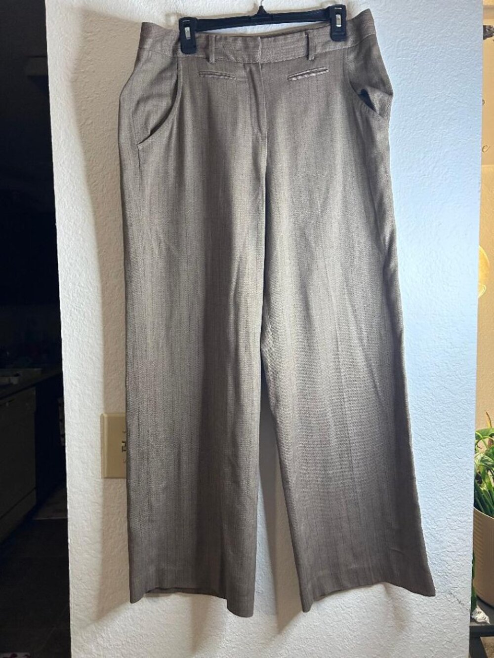 Tan and Brown High Waist Wide Leg Knit Dress Pant Larry Levine Stretch Size 14